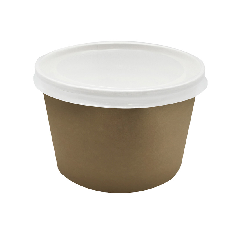 Sopera de cartón combo: envase kraft - blanco + tapa 470 cc